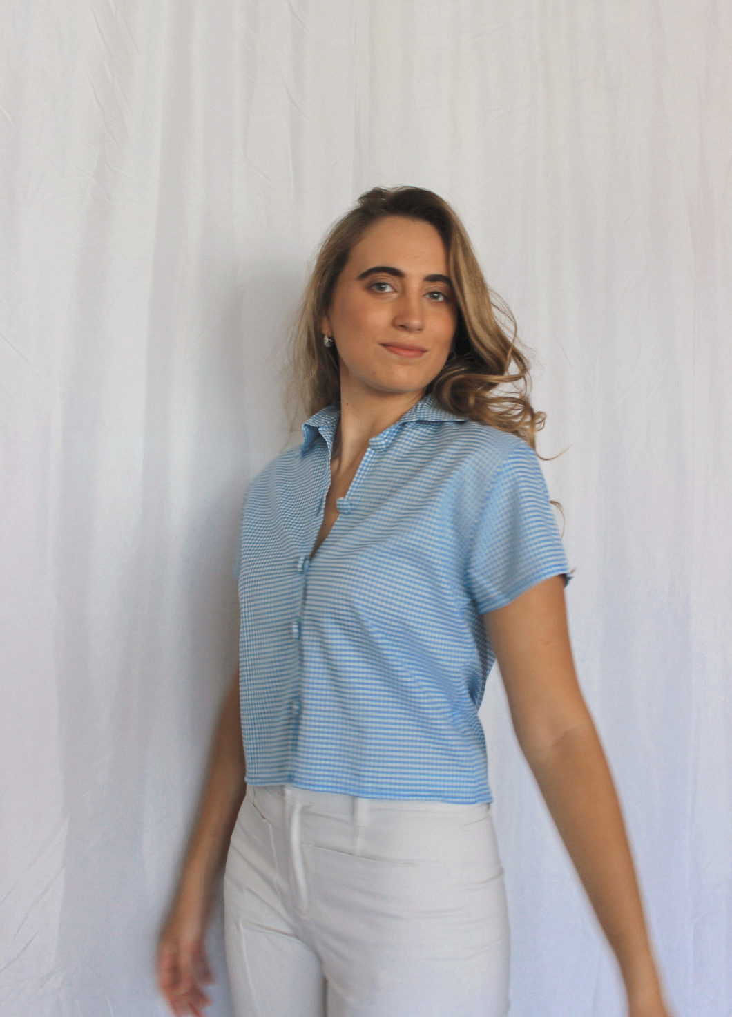 Blusa Maia - Vichy Celeste