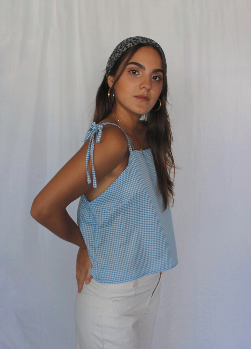 Blusa Alina - Vichy Celeste